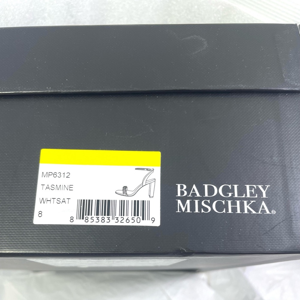 Badgley Mischka Tasmine Tall Evening Sandals. White Satin. - Picture 14 of 14